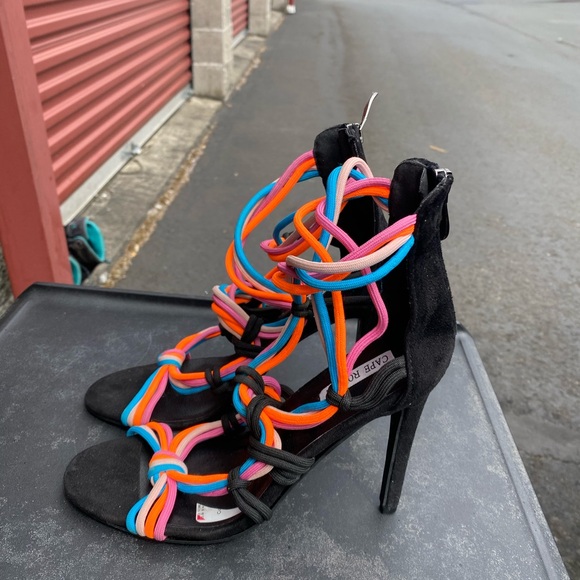 Cape Robbin Multi Color Suede bungees Strappy Stilleto Sandals Size 7.5 - Picture 4 of 10